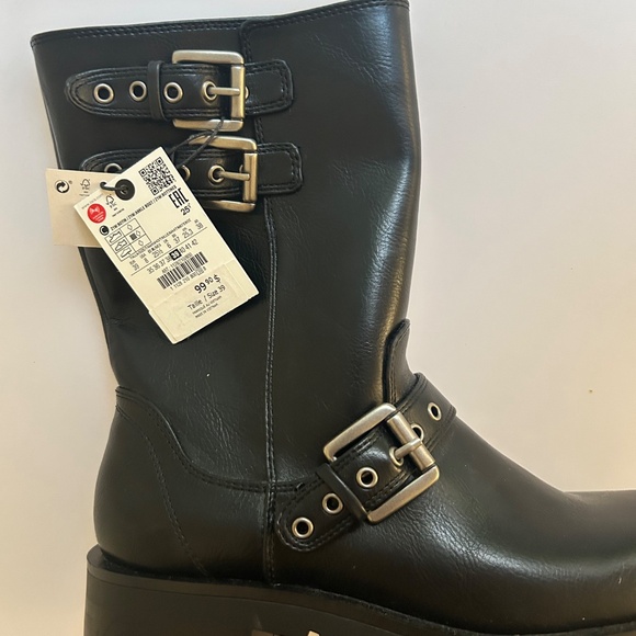 ZARA /BRAND NEW / Biker Boots / NWT /  BLACK / Size 39 (US 8 / 25.3 cm) - Picture 2 of 5